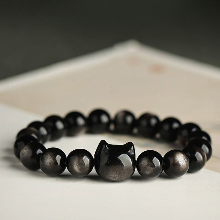 Buddha Stones Gold Sheen Obsidian Silver Sheen Obsidian Lovely Paw Lucky Cat Protection Bracelet - image 14