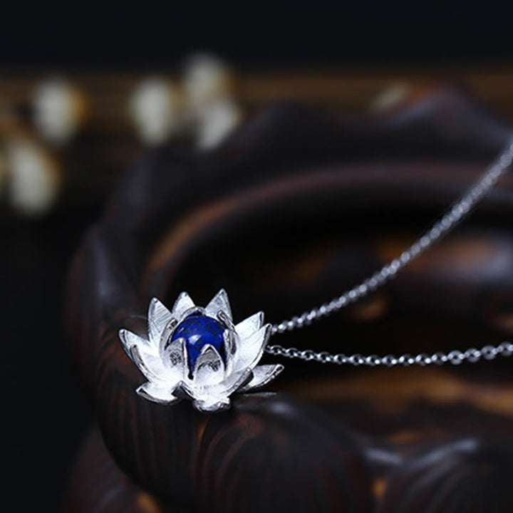 Buddha Stones 925 Sterling Silver Lazurite Lotus Flower Self Care Necklace Pendant - image 8