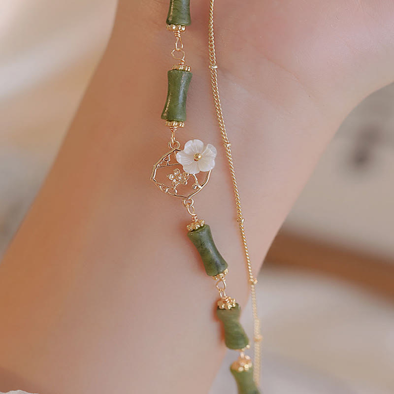 Buddha Stones 14k Gold Plated Copper Peridot Bamboo Flower Wealth Double Layer Bracelet