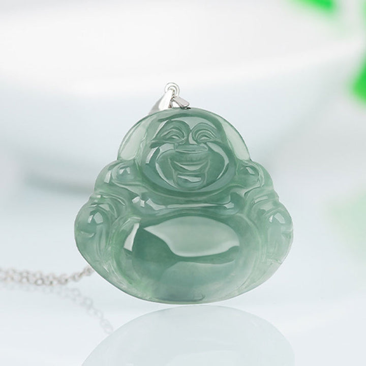 Buddha Stones 925 Sterling Silver Laughing Buddha Jade Protection Calm Necklace Chain Pendant - image 2