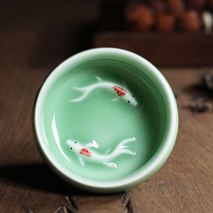 Buddha Stones Colorful Koi Fish Ceramic Teacup Kung Fu Tea Cup Bowl