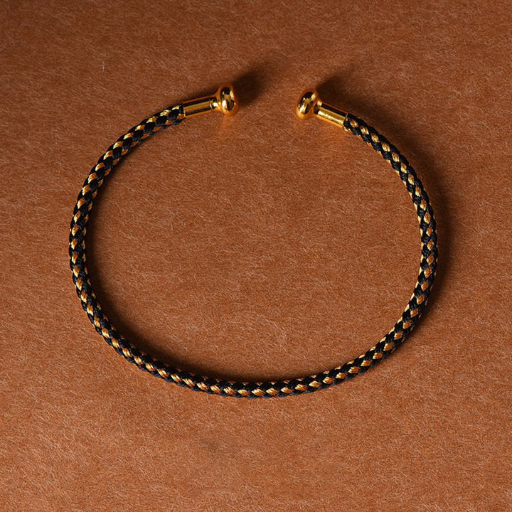 Buddha Stones Simple Design Handmade Luck Braid String Cuff Bracelet - Black Gold - image 23