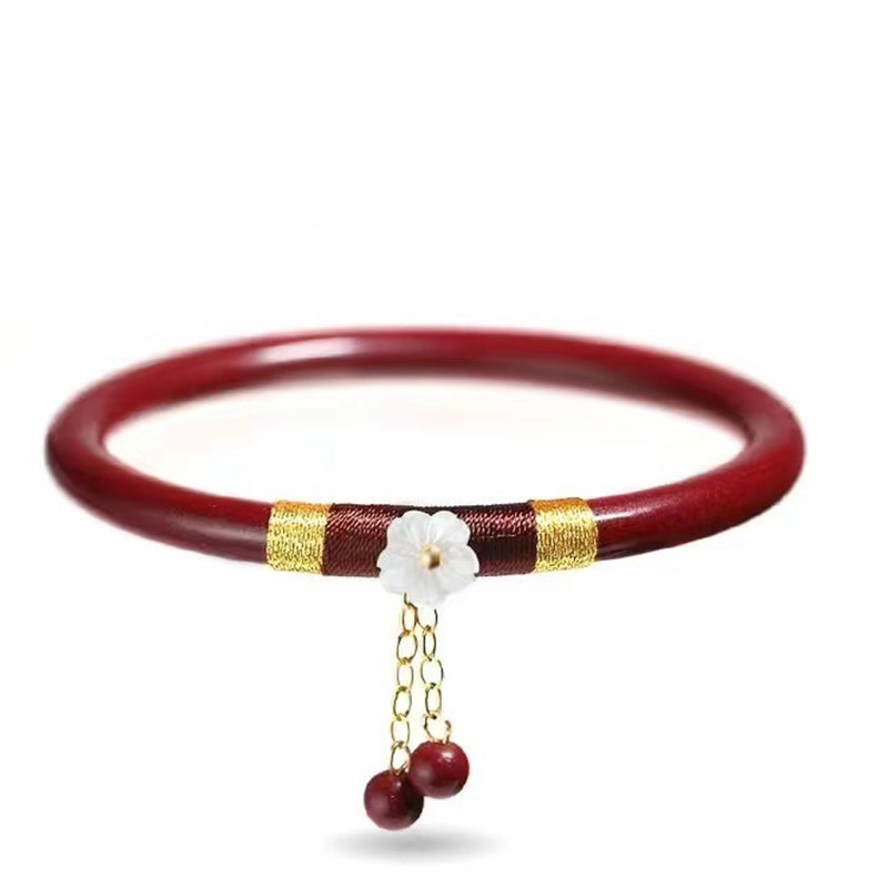 Buddha Stones 2Pcs Cinnabar Flower Blessing Bangle Charm Bracelet - image 3