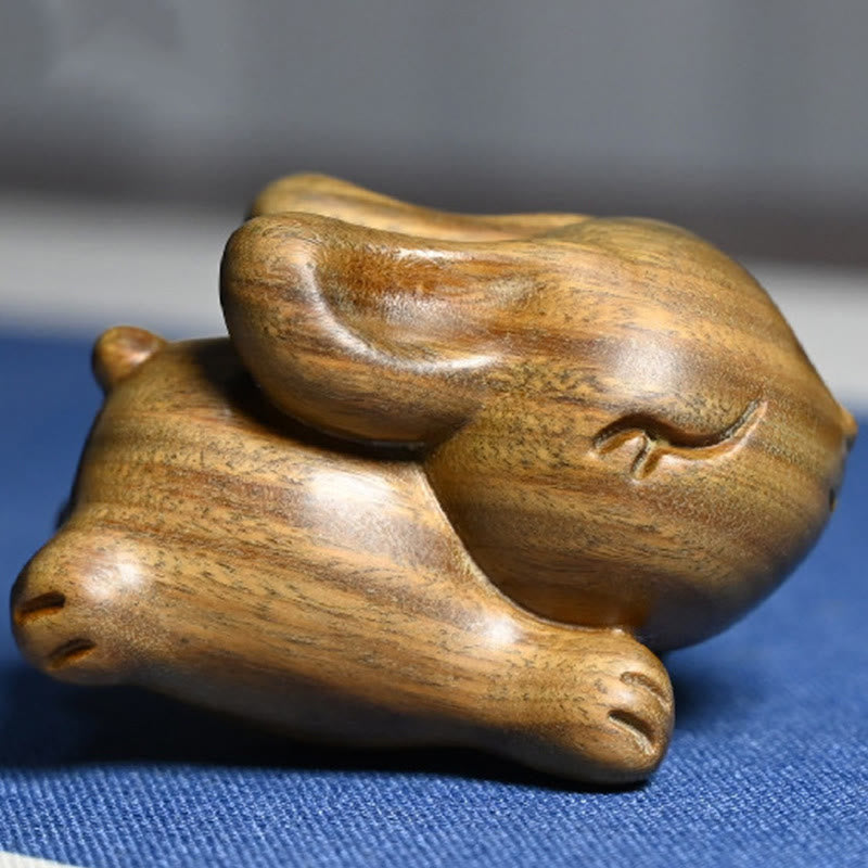 Buddha Stones Green Sandalwood Small Mini Cute Rabbit Bunny Peace Decorations - image 10