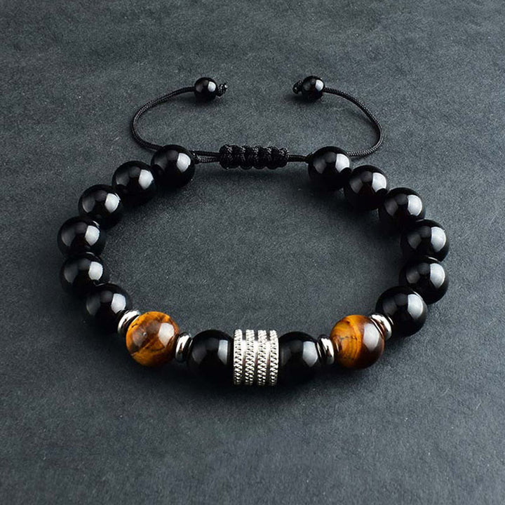 Buddha Stones Natural Black Obsidian Tiger Eye Strength Fulfillment Bracelet - Black Obsidian&Tiger Eye - Braided String(Wrist Circumference: 17-18cm) - image 8