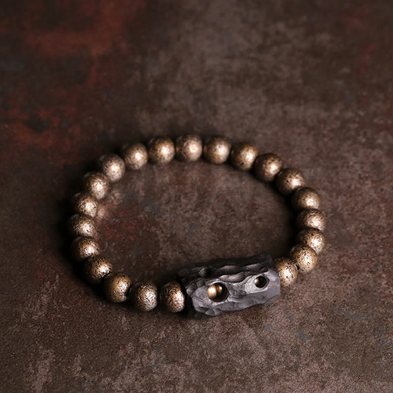 Buddha Stones Tibet Ebony Wood Copper Peace Balance Beaded Bracelet