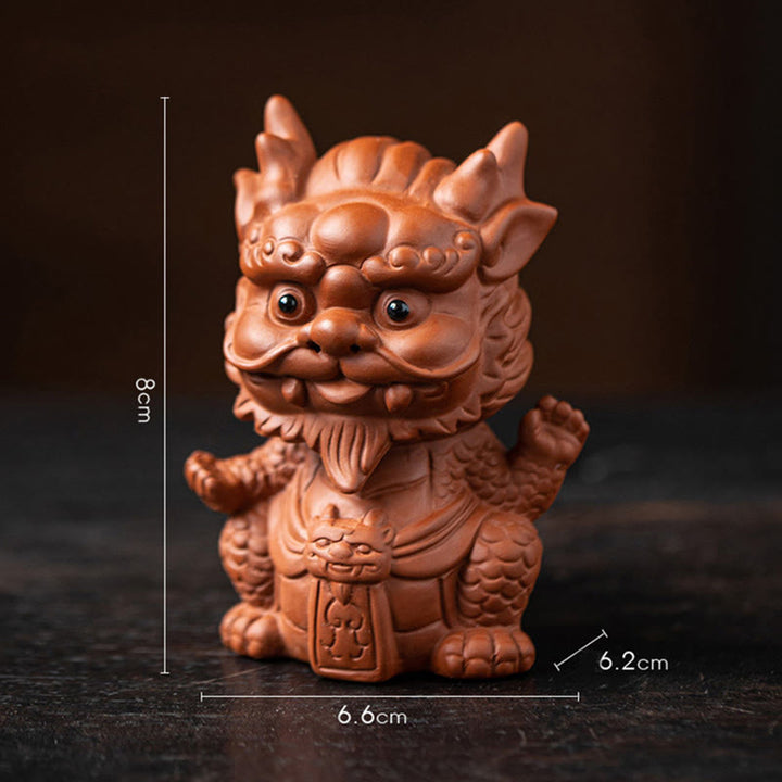 Buddha Stones Luck Dragon Wealth Tea Pet Purple Clay Figurine Decoration - Little Dragon King-Brown 6.6*6.2*8cm - image 2