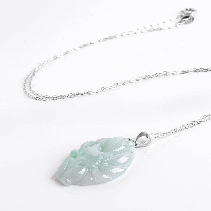 Buddha Stones Natural Jade Nine Tailed Fox Prosperity Titanium Steel Chain Necklace Pendant - image 4