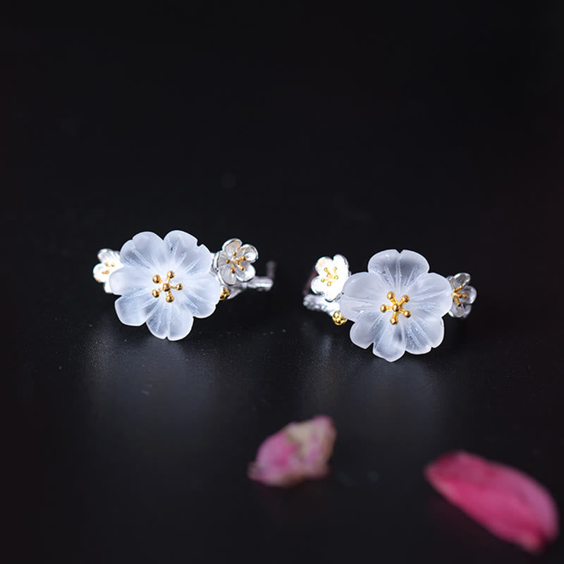 Buddha Stones 925 Sterling Silver Plum Blossom Floral Blessing Earrings - image 18