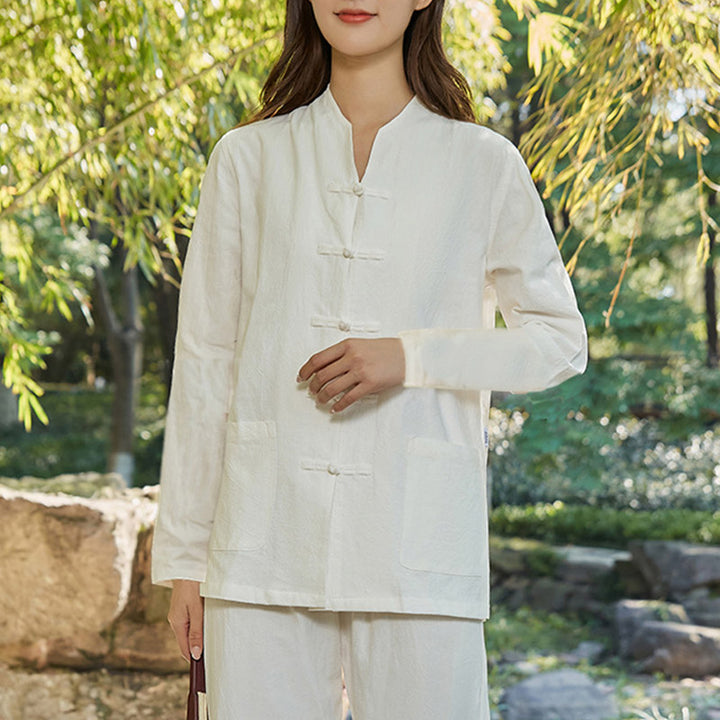 Spiritual Zen Practice Yoga Meditation Prayer Uniform Cotton Linen Clothing Women's Set - White - US18，UK/AU22，EU50 (6XL) - image 14
