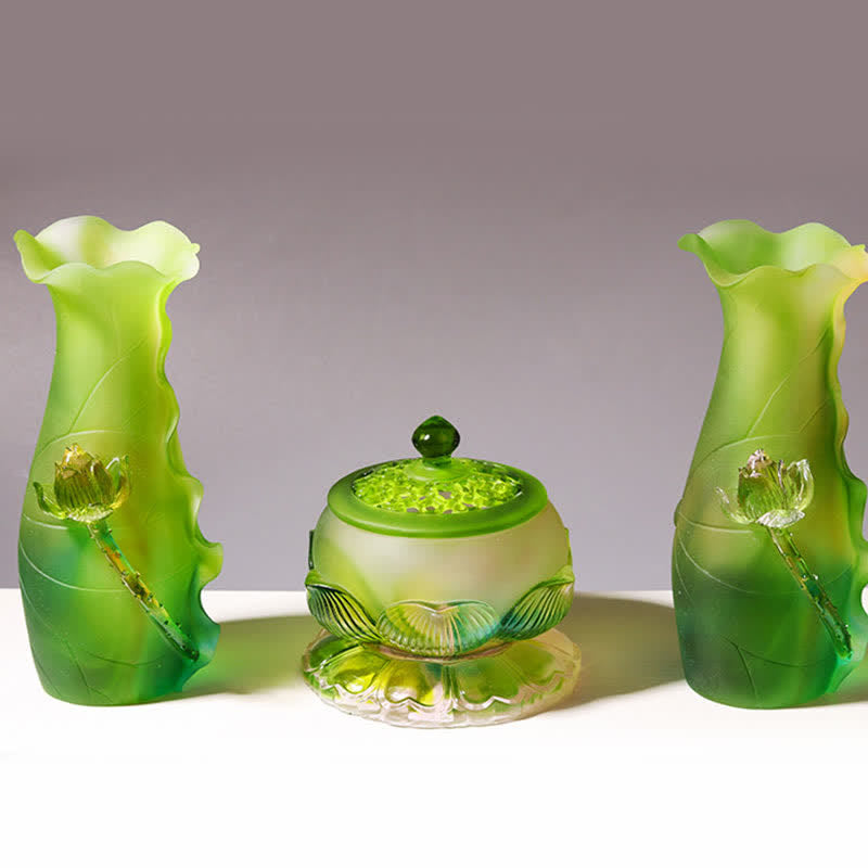 Feng Shui Lotus Handmade Liuli Crystal Art Piece Home Office Offering Decoration - image 1