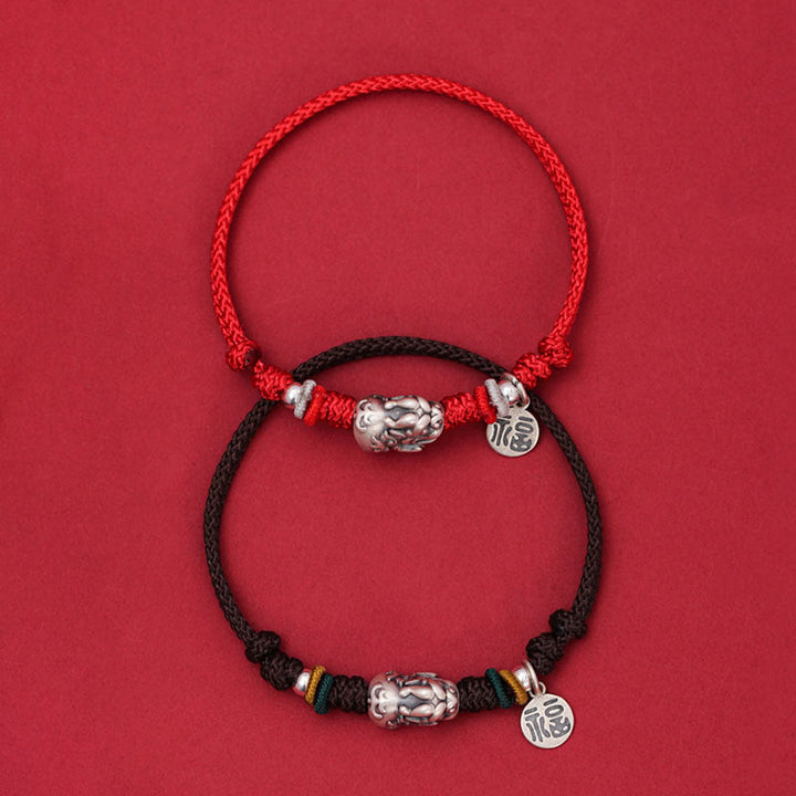 Buddha Stones 925 Sterling Silver PiXiu Fu Character Wealth Luck Handmade Braided Bracelet - image 8