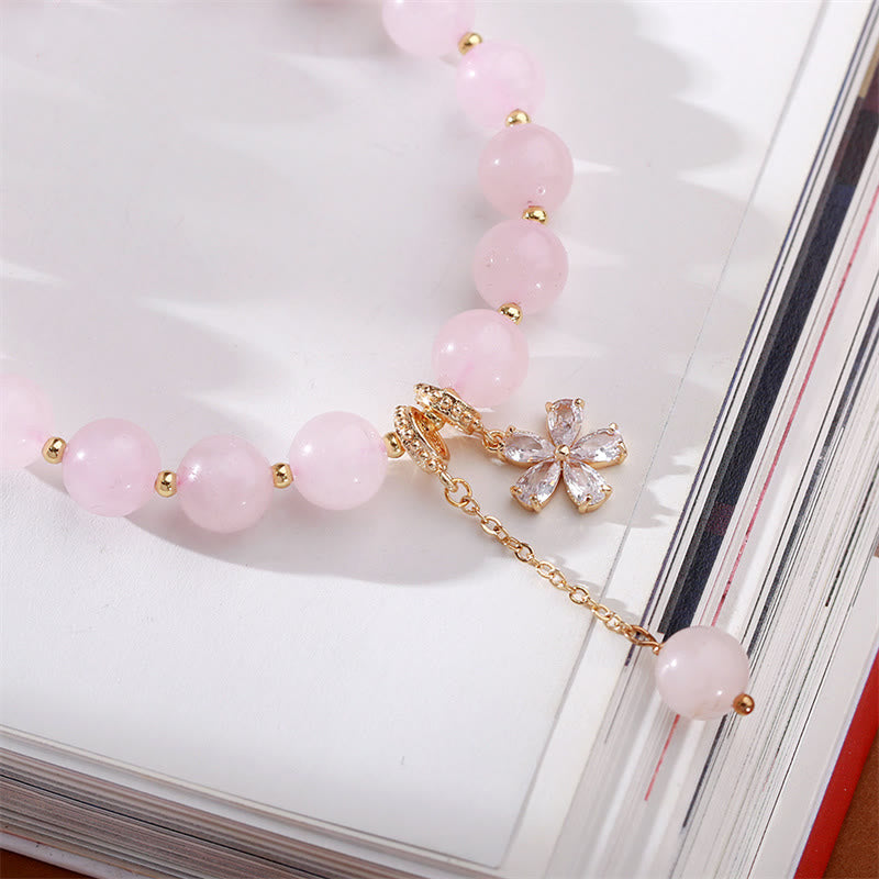 Natural Pink Crystal Plum Blossom Love Bracelet - image 2