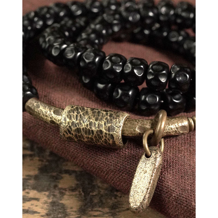 Buddha Stones Retro Coconut Shell Brass Copper Happiness Triple Wrap Bracelet - image 8