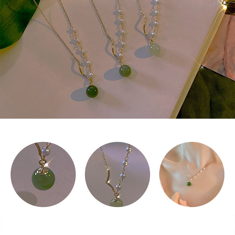 Buddha StonesNatural Hetian Jade Pearl Luck Bead Necklace Pendant - image 11