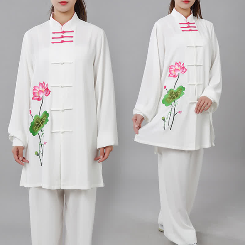 Lotus Flower Leaf Pattern Tai Chi Meditation Prayer Spiritual Zen Practice Clothing Women's Set