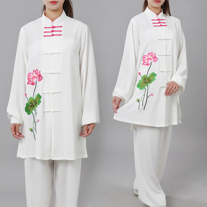 Lotus Flower Leaf Pattern Tai Chi Meditation Prayer Spiritual Zen Practice Clothing Women's Set