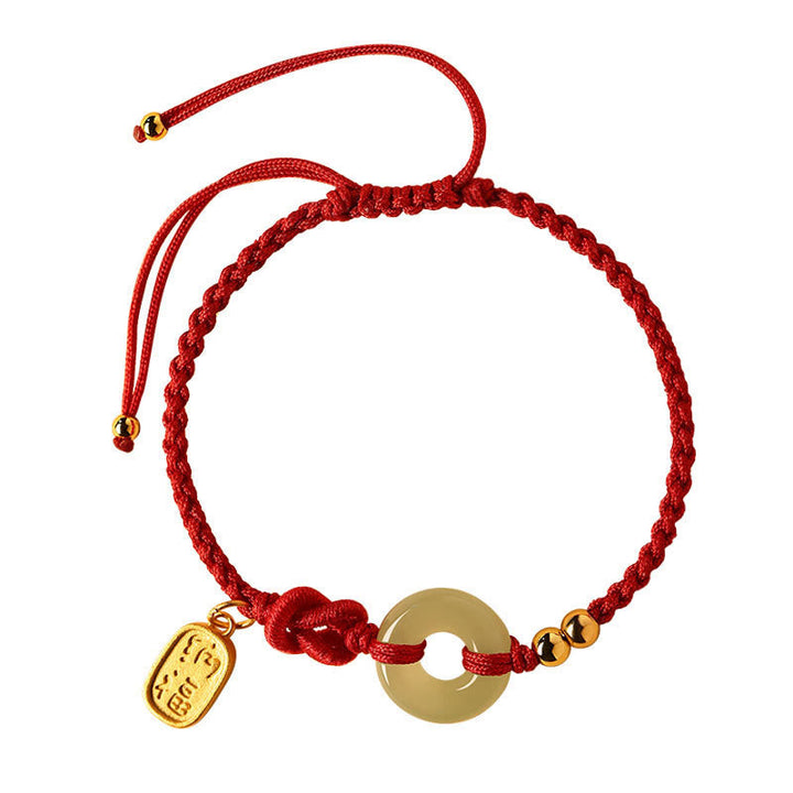 Buddha Stones Hetian Jade Peace Buckle Fu Character String Luck Bracelet