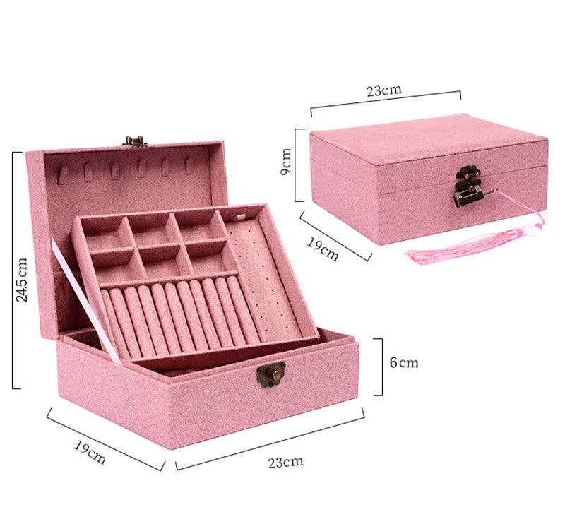 Buddha Stones Simple Design Jewelry Box Organizer Two-Layer Jewelry Storage Box Flannel Box With Lock - image 17