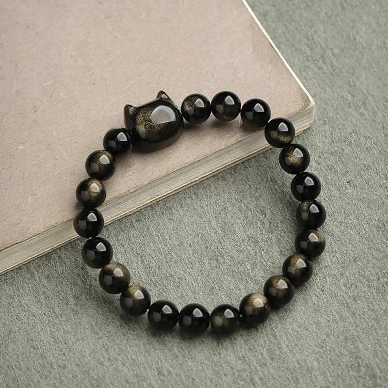 Buddha Stones Gold Sheen Obsidian Silver Sheen Obsidian Lovely Paw Lucky Cat Protection Bracelet - image 6