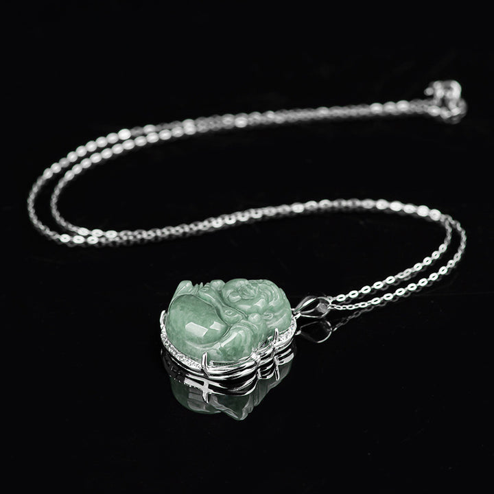 Buddha Stones 925 Sterling Silver Laughing Buddha Jade Abundance Necklace Chain Pendant - image 10