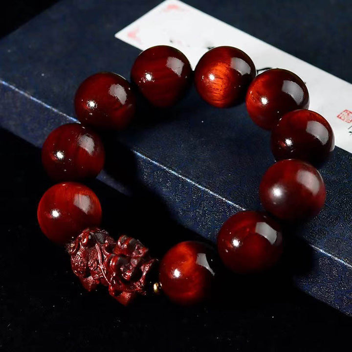 Buddha Stones Small Leaf Red Sandalwood PiXiu Protection Bracelet