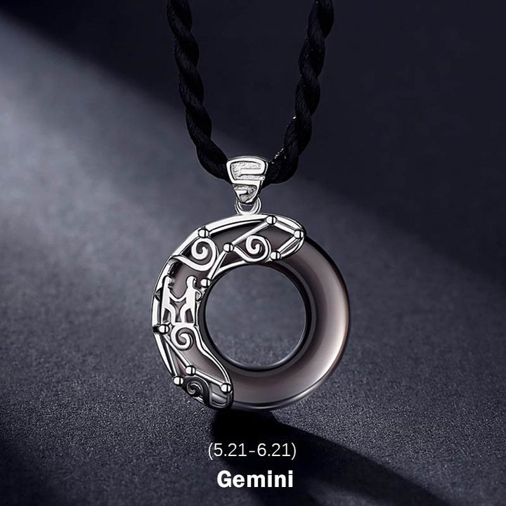 Buddha Stones 12 Constellations of the Zodiac Ice Obsidian Blessing Round Pendant Necklace - Gemini - image 2