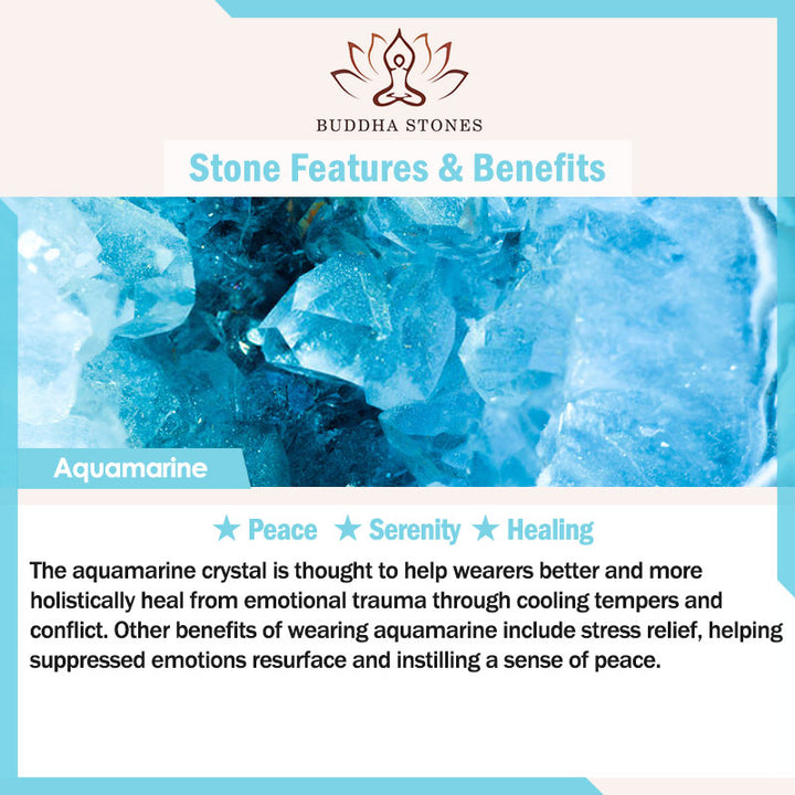 Buddha Stones Natural Aquamarine Crystal Zircon Flower Peace Healing Bracelet