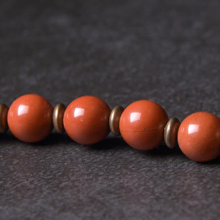 Buddha Stones Red Jasper Moss Agate Black Obsidian Crystal Copper Peace Couple Bracelet