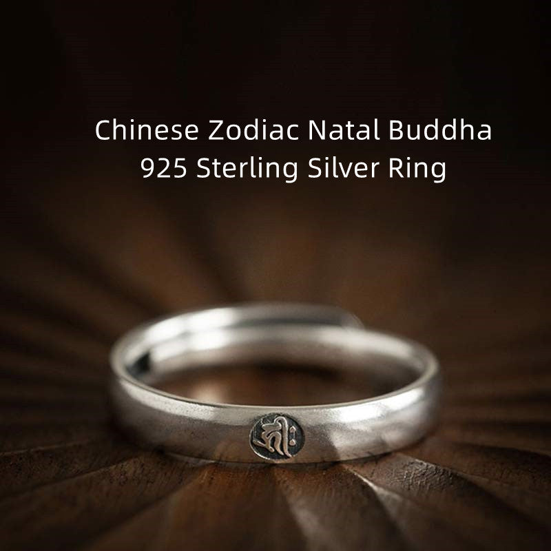 Buddha Stones 925 Sterling Silver Chinese Zodiac Natal Buddha Blessing Couple Ring - image 0