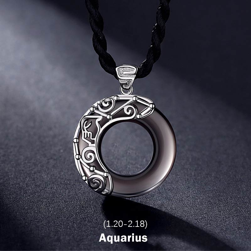 Buddha Stones 12 Constellations of the Zodiac Ice Obsidian Blessing Round Pendant Necklace - Aquarius - image 10