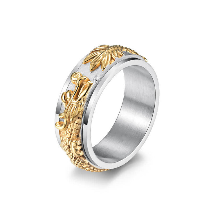 Buddha Stones Dragon Titanium Steel Stimulation Rotatable Ring - Khaki - US11 - image 0
