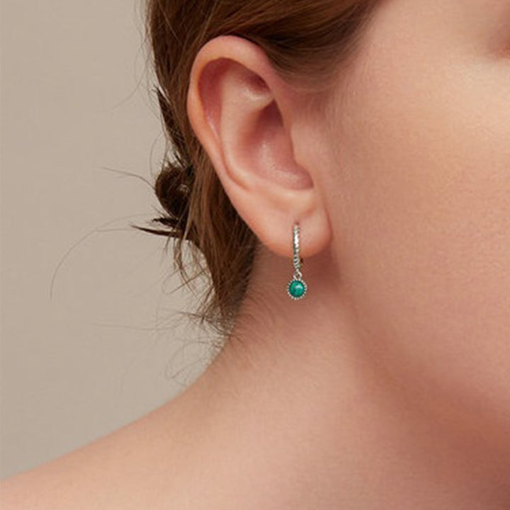 925 Sterling Silver Round Malachite Anti-Anxiety Drop Earrings - image 3