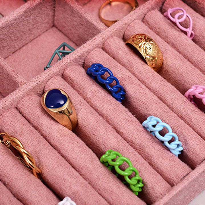 Buddha Stones Simple Design Jewelry Box Organizer Two-Layer Jewelry Storage Box Flannel Box With Lock - image 12