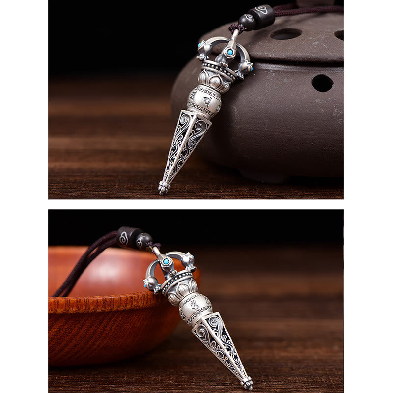 Buddha Stones Tibetan Om Mani Padme Hum Dorje Vajra Design Wisdom Rotatable Necklace Pendant - image 5