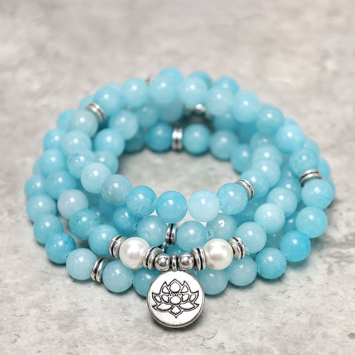 Buddha Stones Natural Amazonite Stone Healing Lotus Mala Bracelet - image 1