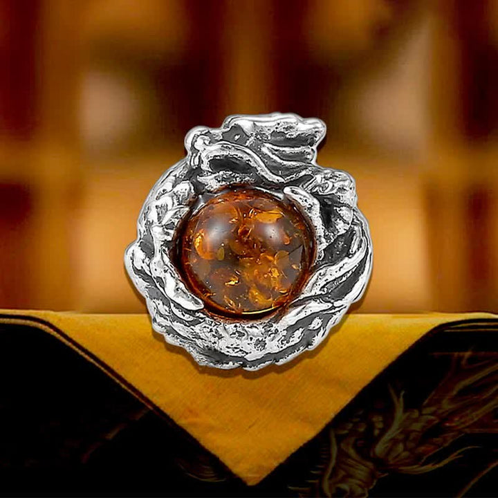 Buddha Stones 925 Sterling Silver Natural Amber Dragon Success Protection Stud Earring - image 1