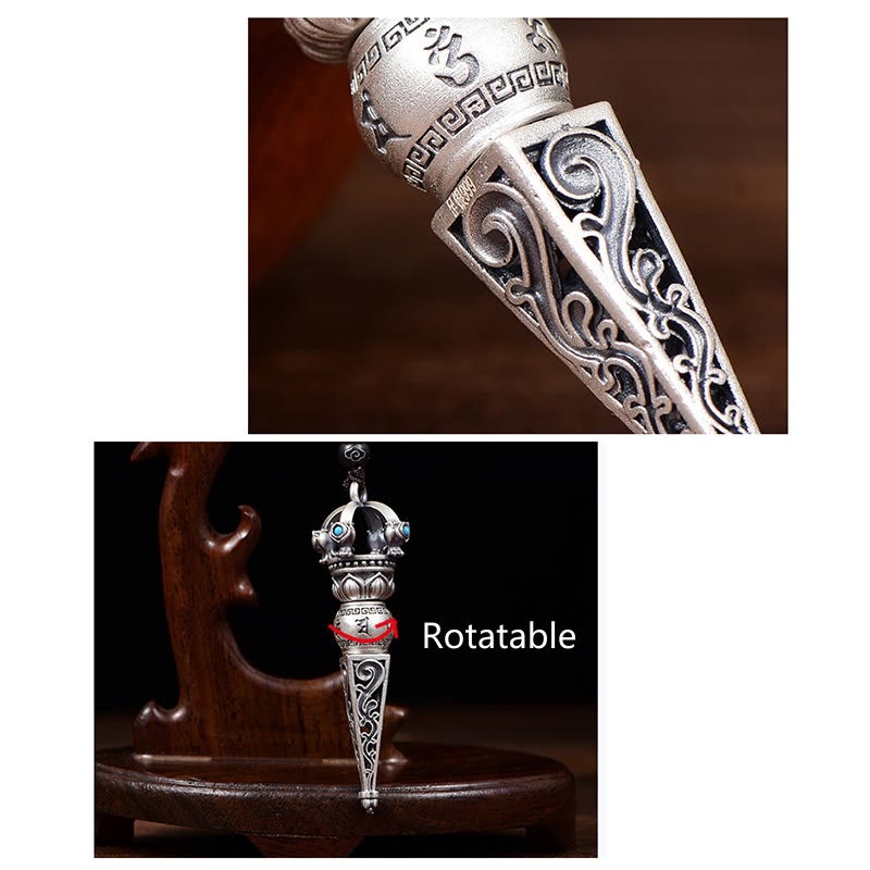 Buddha Stones Tibetan Om Mani Padme Hum Dorje Vajra Design Wisdom Rotatable Necklace Pendant - image 7