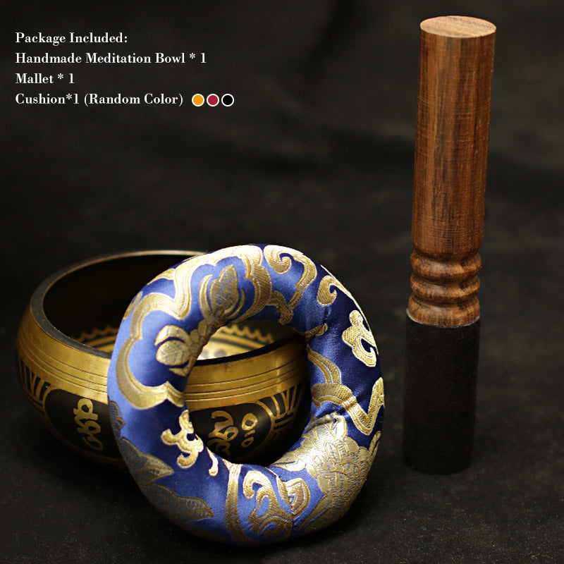 Buddha Stones Tibetan Meditation Sound Bowl Handcrafted for Healing and Mindfulness Support Protection Singing Bowl Set - Black - 5.12IN (13CM) - image 3