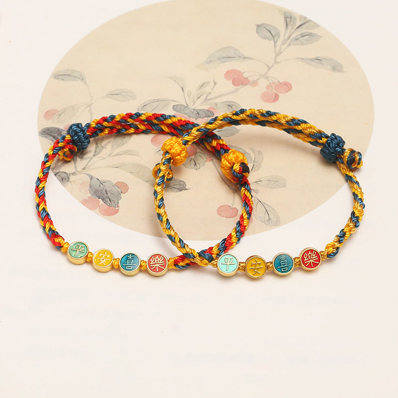 Buddha Stones Handmade Dunhuang Color Thread Peace And Joy Protection Braid String Bracelet