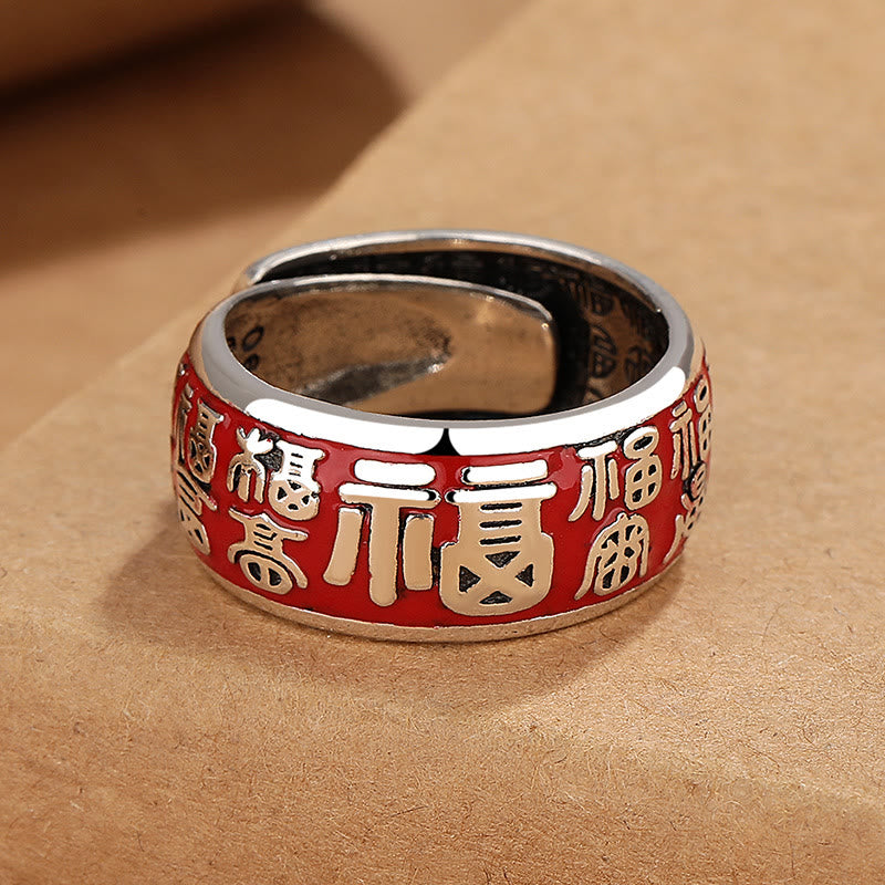 Buddha Stones Fu Character Design Fortune Luck Copper Adjustable Ring