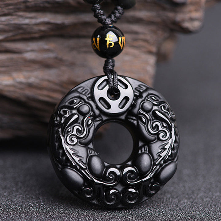 Buddha Stones Pixiu Obsidian Wealth Pendant Necklace - image 2
