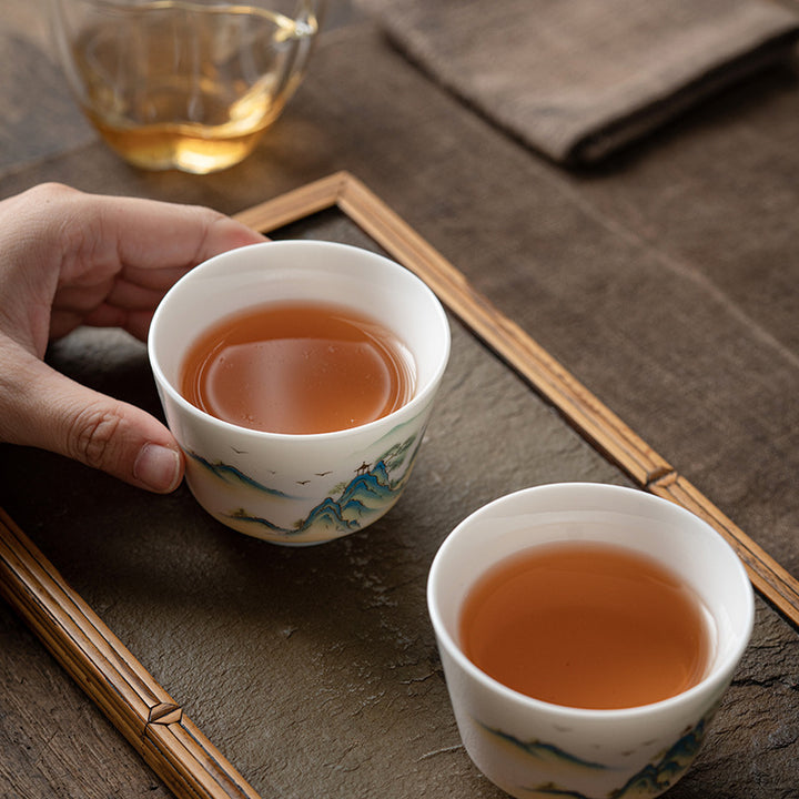 Buddha Stones Lotus Flower Leaf Mountain Pavilion Elk Peony Ceramic Teacup Kung Fu Tea Cup