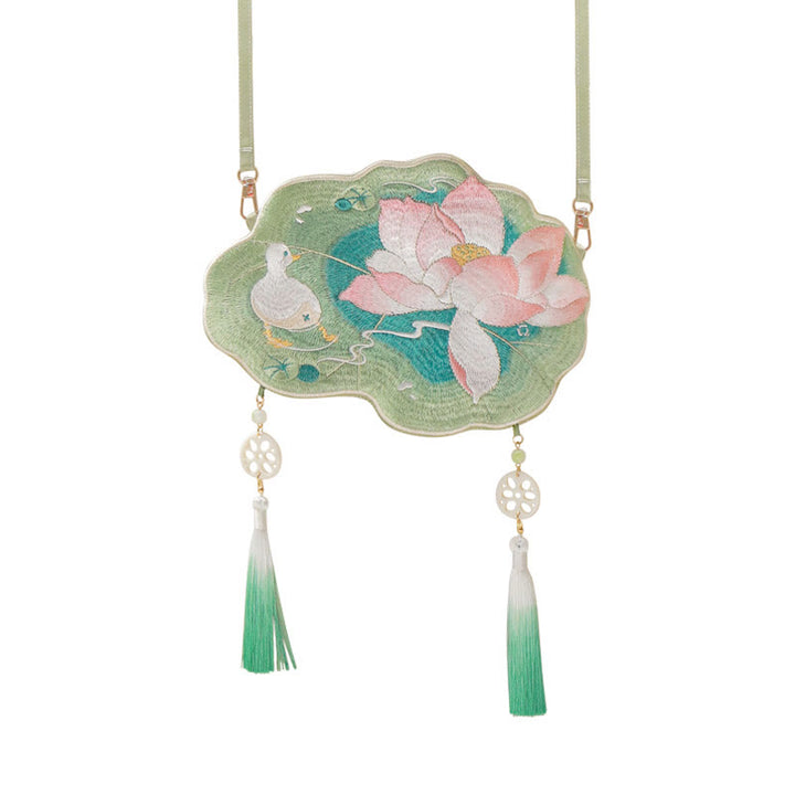 Buddha Stones Luck Embroidery Lotus Koi Fish Rabbit Flower Hanfu Bag Crossbody Bag Shoulder Bag - image 16