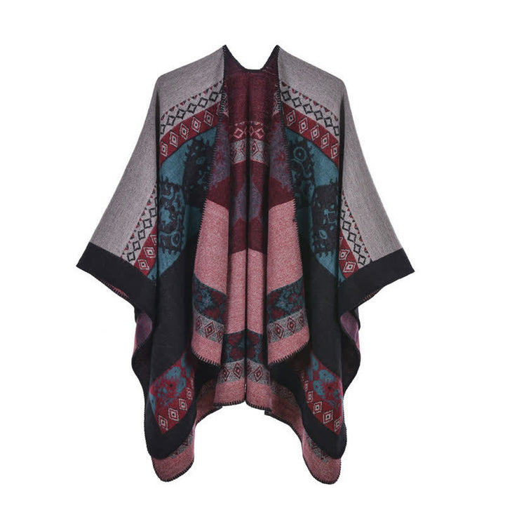 Buddha Stones Tibetan Shawl Diamond Pattern Winter Warm Cloak Scarf - Pink Black - image 18