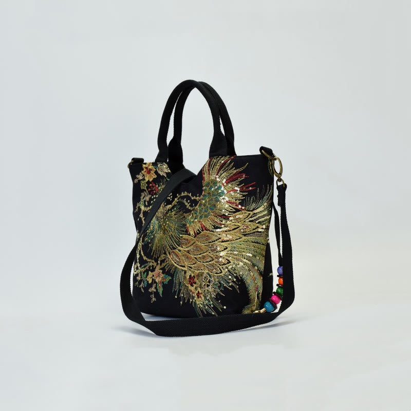 Buddha Stones Peacock Double-sided Embroidery Tote Bag Shoulder Bag Crossbody Bag - image 11