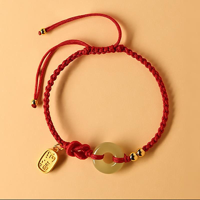 Buddha Stones Hetian Jade Peace Buckle Fu Character String Luck Bracelet