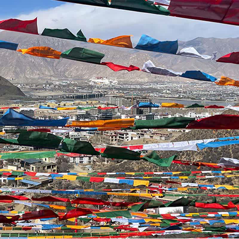Buddha Stones Tibetan 5 Colors Silk Windhorse Auspicious Outdoor 25 Pcs Prayer Flag