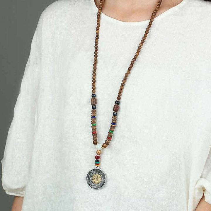Buddha Stones Tibetan Om Mani Padme Hum Prayer Wheel Rotation Vajra Wood Necklace Pendant - image 22