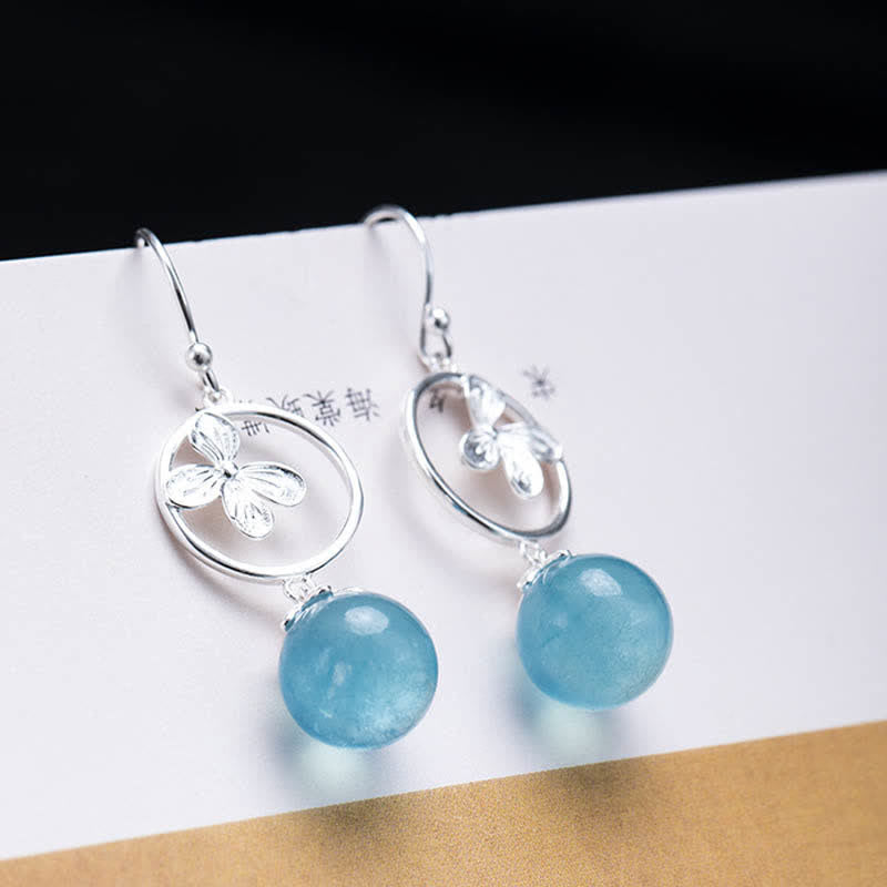 Buddha Stones 925 Sterling Silver Natural Aquamarine Leaf Flower Peace Earrings Necklace - image 14